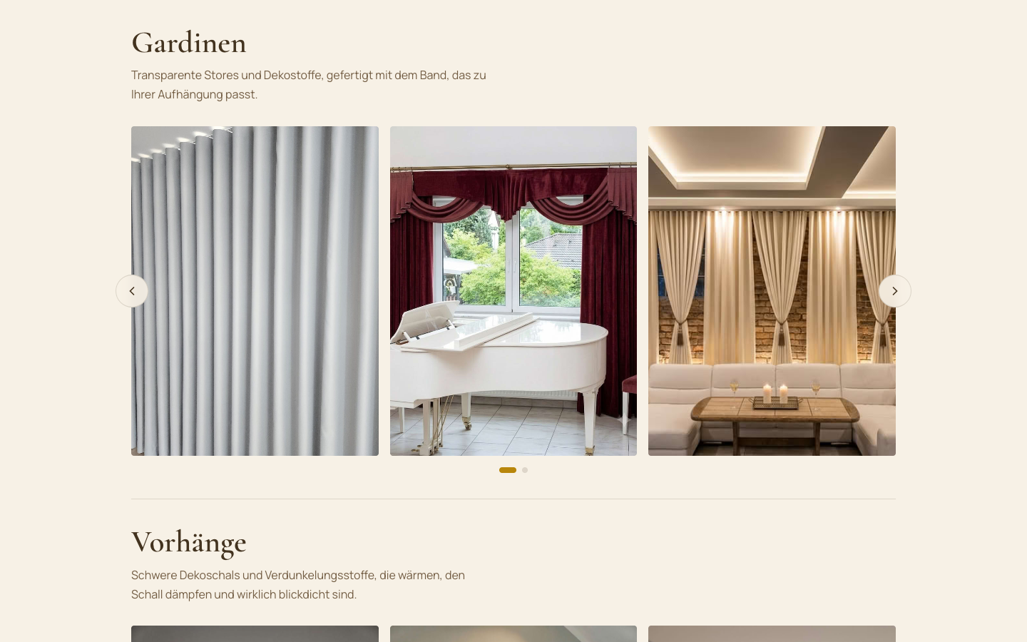 Gallery on gardinen-ideen.de with three photos of sewn curtains