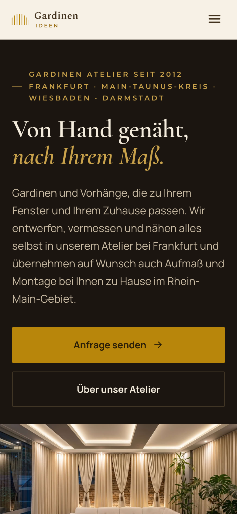 Home page of gardinen-ideen.de on a smartphone