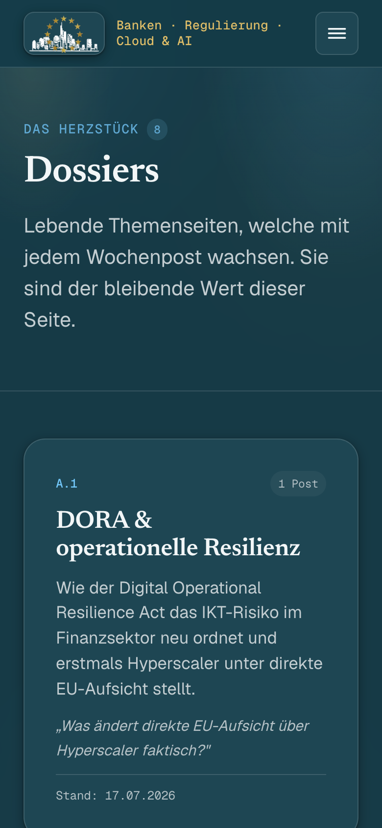 The “Dossiers” page of steve-baumann.de on a smartphone